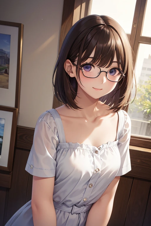 (8K、Hyper HD)On pink sheets、transparent bottom、Spread your legs、short hair, Black Hair, Curly Hair、View your audience,high school girl,Leaning forward,(Random cute clothes),(Random Animation Pose),(Thin type),(Random hairstyle),(Best image quality, (8K), Ultra-realistic, 最high quality, high quality, High resolution, high qualityの質感, Attention to detail, Beautiful details, Fine details, Extremely detailed CG, Detailed Texture, Realistic facial expressions, masterpiece, in front),(Wearing glasses:1.1)