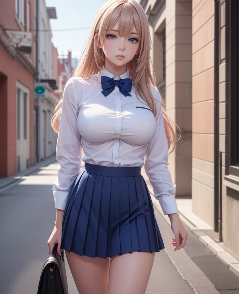 masuter piece, best qualtiy, ((realisitic)), 8K picture quality, 1girl, extremely delicate and beautiful, magnifica, Official art with attention to detail, Ridiculous, unbelievable Ridiculous, (Put the head in the frame), huge filesize, ultra-detailliert, ighly detailed, (Pretty girl), (Petite and pretty girl), (Korean beauty), ((Perfect female figure)), large full breasts, Slim waist, big butts, blonde hair, ((shool uniform)), (((up skirt lift))), (((panty shot))), school ground