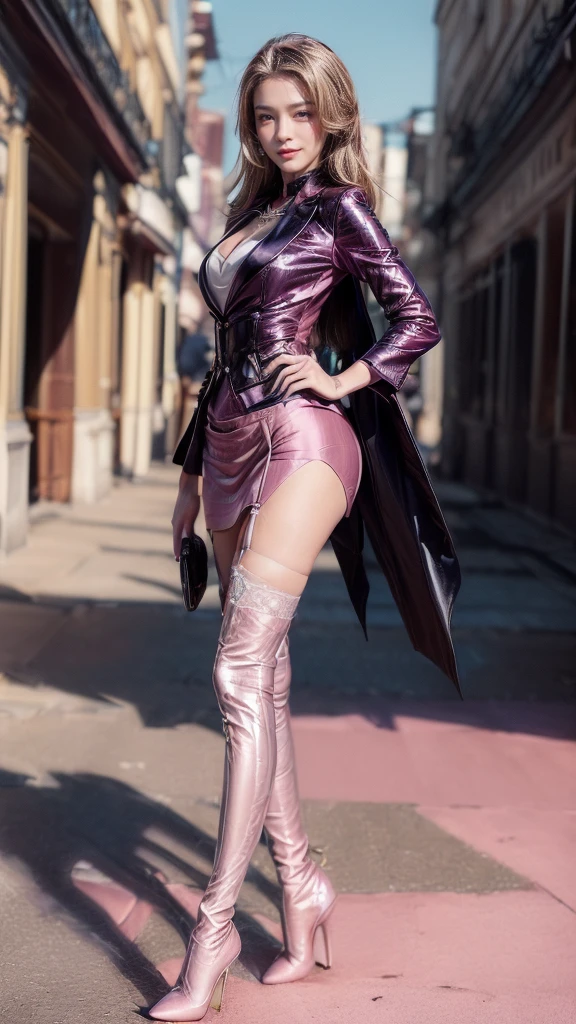(long full body shot) ultra realistic (solo Arabic woman)1.9 ((slim fit sheer veil) (turtleneck) cleavage neckline (mini skirt)), (full body), (ultrarealistic skin), (big breasts), (belly piercing)1.4, (high stockings), straps, (stiletto pumps), (standing legs parted)1.1, (vivid color, pastel color)1.4, (sheer silk cotton transparent fabric)1.3, ((muscular calf) legs), full body, photorealistic, natural light, sharp focus,  (old city) background,[pink|red|green|mauve|purple|yellow|orange|maroon|cyan|blue:0.10], solo