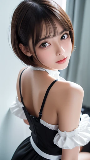 1girl, black formal dress, white background, short hair, <lora:RioHamasaki_Jav-02:1>