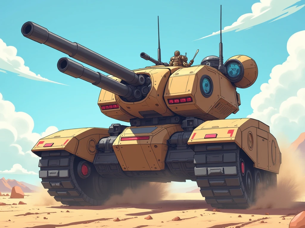 A yellow battletank in a desert, at night, intricate, 8k, texturized, night
