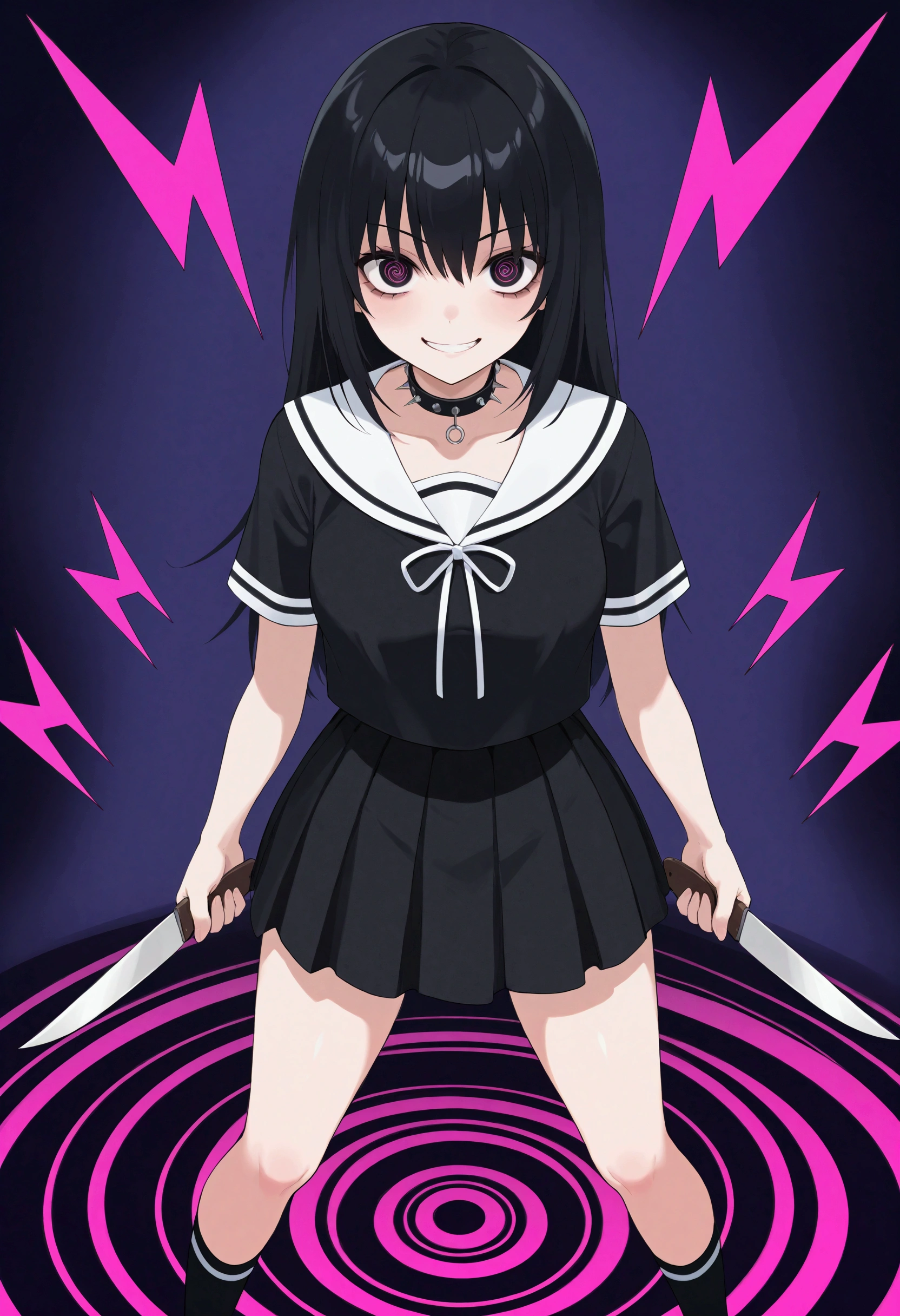 Anime girl in a short skirt with a knife in her hand - SeaArt AI