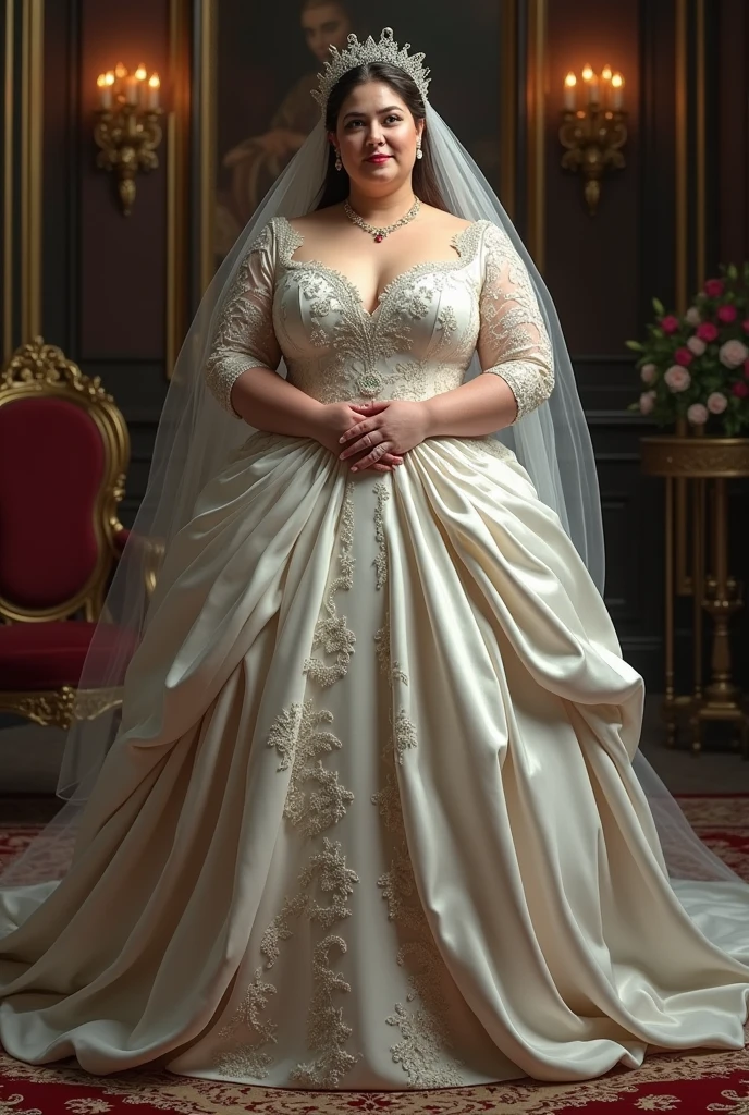 (masterpiece), best quality, expressive eyes, perfect face, auburn hair, feminine, cleavage, curvy, bride, frillier bridal dress, sexy look, full body photo