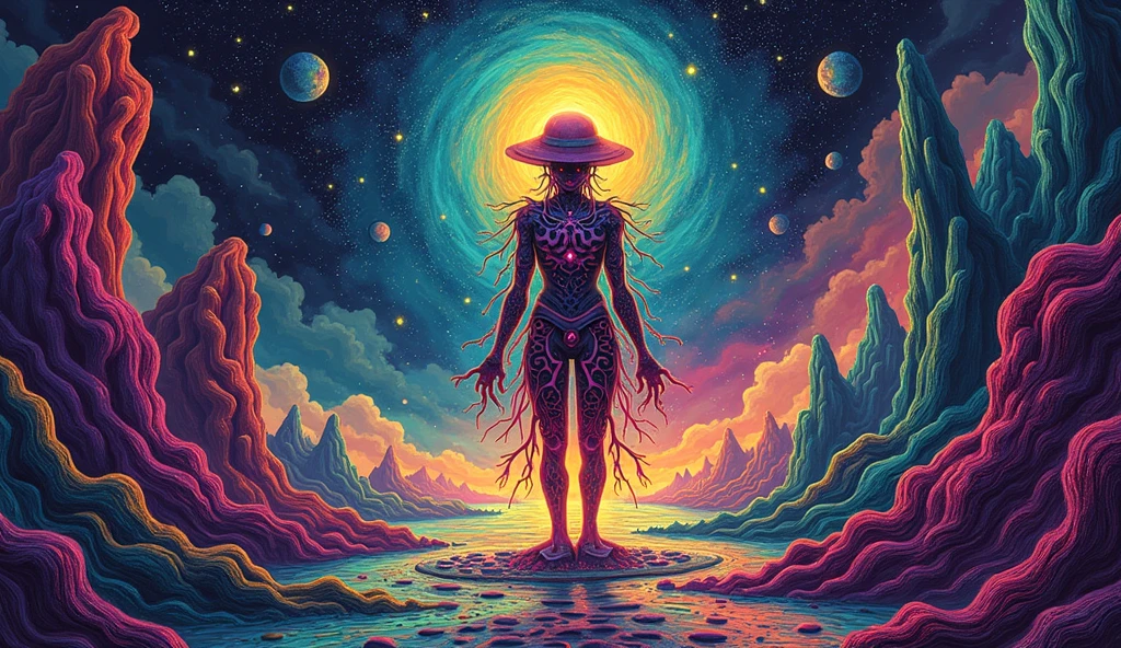 , Imagine walking through surreal landscapes, past strange flowers that look like extraterrestrial species from another galaxy, and feeling as if you've stepped into an otherworldly dream come true! Capture these moments on film or digital camera. Use advanced editing techniques to enhance colors, blend reality seamlessly with fantasy elements within your composition; bring out every detail