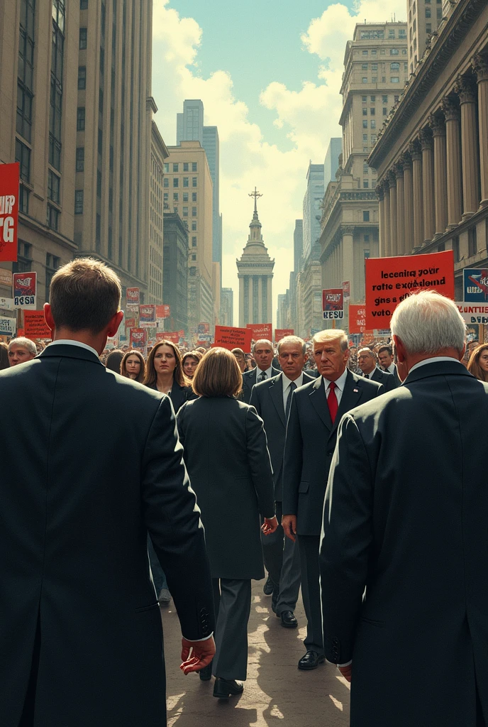 group of rich people protesting in the street in 1986