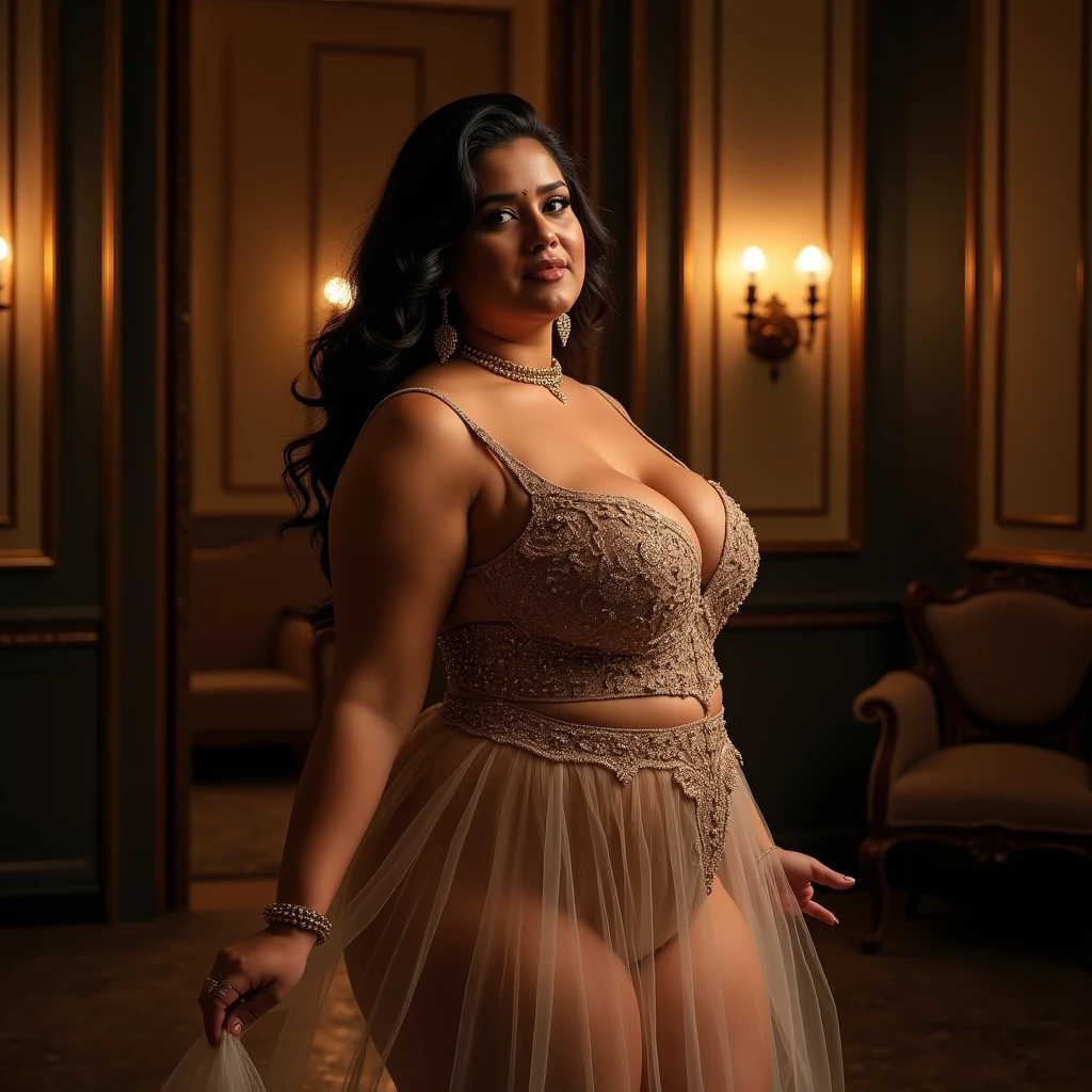 (masterpiece, top quality, best quality, official art, beautiful and aesthetic:1.2), (1girl), black hair, black eyes, voluptuous, black gown with silvery line, pelvis curtain, and thin transparent robe, big chest, beautiful shoulders, beautiful navel, beautiful thighs, beautiful legs, diamonds, gold, silver, paladium, titanium, mithril, extremely detailed anatomy, extremely detailed everything, ornament, Sci-fi Ancient Noah Ark Lost Technology, (fractal art:1.3), all 7 of rainbow colors, colorful, HD image, wide angle, top to toe, full body, highest detailed.