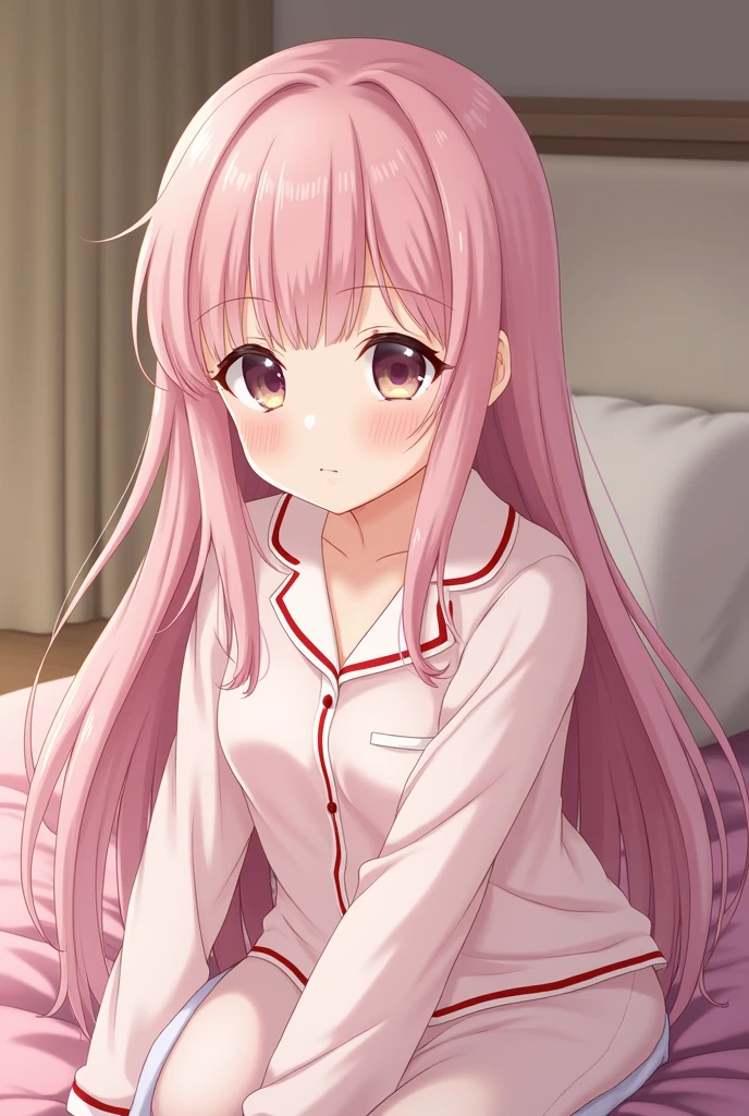 A pink-haired high school girl in a sailor uniform who is feeling unwell is lying alone on a bed in the nurse&#39;s office.