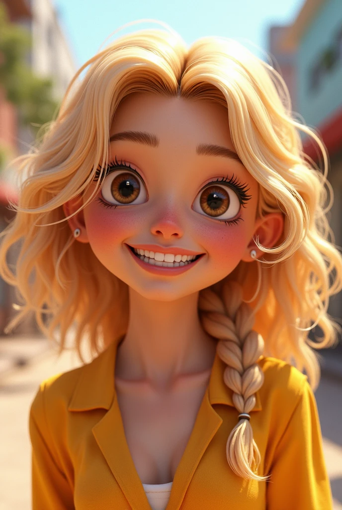 Friendly blonde woman with comical period face(no back ground)