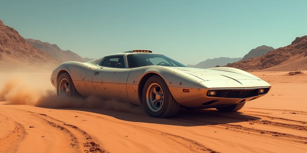 analog photo of a silver Lancia Stratos Zero car, <lora:l4nc145tr4t05z3r0:0.95>, High Detail, Sharp focus, ((photorealism)), realistic, best quality, 8k, award winning, dawn, thriller, dramatic lighting, epic, cinematic, masterpiece, natural lighting, (desert mars:1.3), wide field of view, depth of field, rooster tailing,