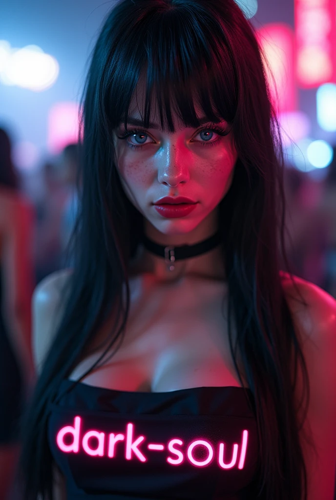 1girl,super huge breasts, red and black hair,Star eyes,staring coldly,long hair, body curves, , Big ass (best quality,4k,highres,masterpiece:1.2),ultra-detailed, dramatic lighting,vibrant colors,cinematic,  bay (nikke), sweaty armpits, bright skin