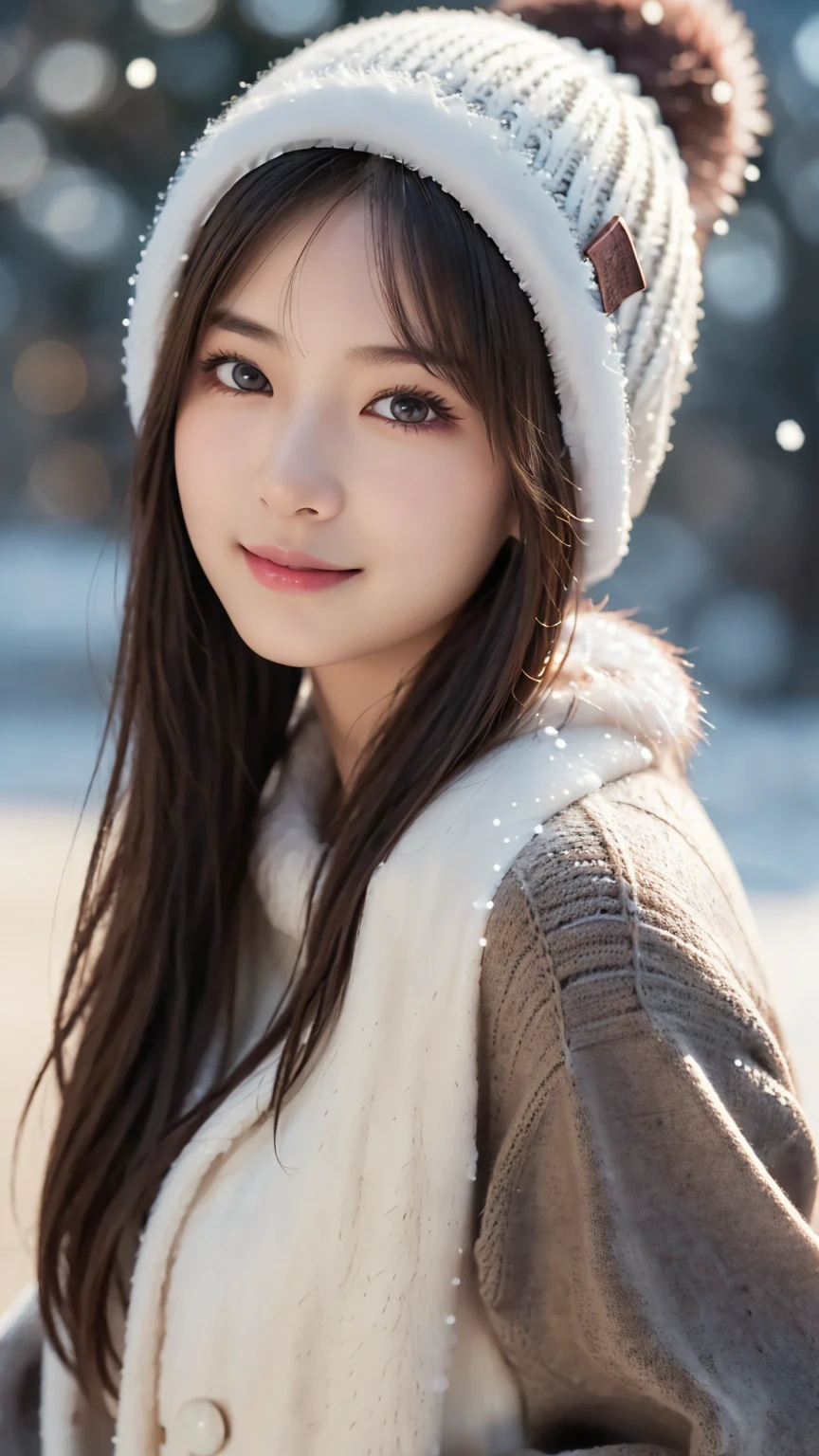 (warm fur clothes : 1.5), (snow & Winter Background : 1.5), (Knitted hat : 1.4), young and adorable Japanese face, Official Art, high definition CG Unity 8k wallpaper,Ultra high definition ,Very detailed, half photos with Brazil, high definition , Kodak Portrait 400, film grain , lens flare glow, best quality,8k, as a portrait shot,8k, Show viewer, (( best quality)), ( super detailed), smile, (( sexy)), (( Very detailedな)), (detailed clothing features), (beautiful), Illustration, beautiful Japanese woman, ((1 female))