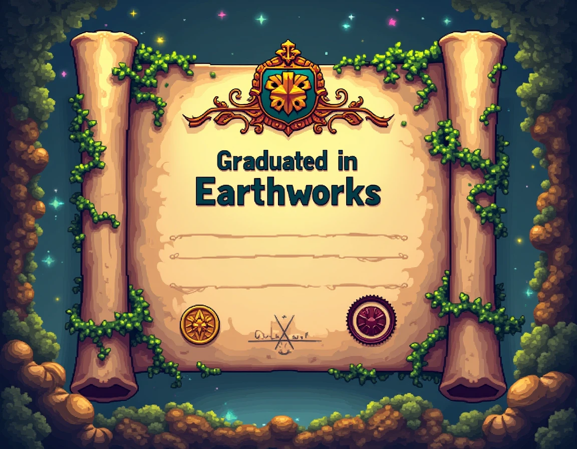  Create a diploma that says  "graduated in earthworks "  and who is set in the video game Terraria