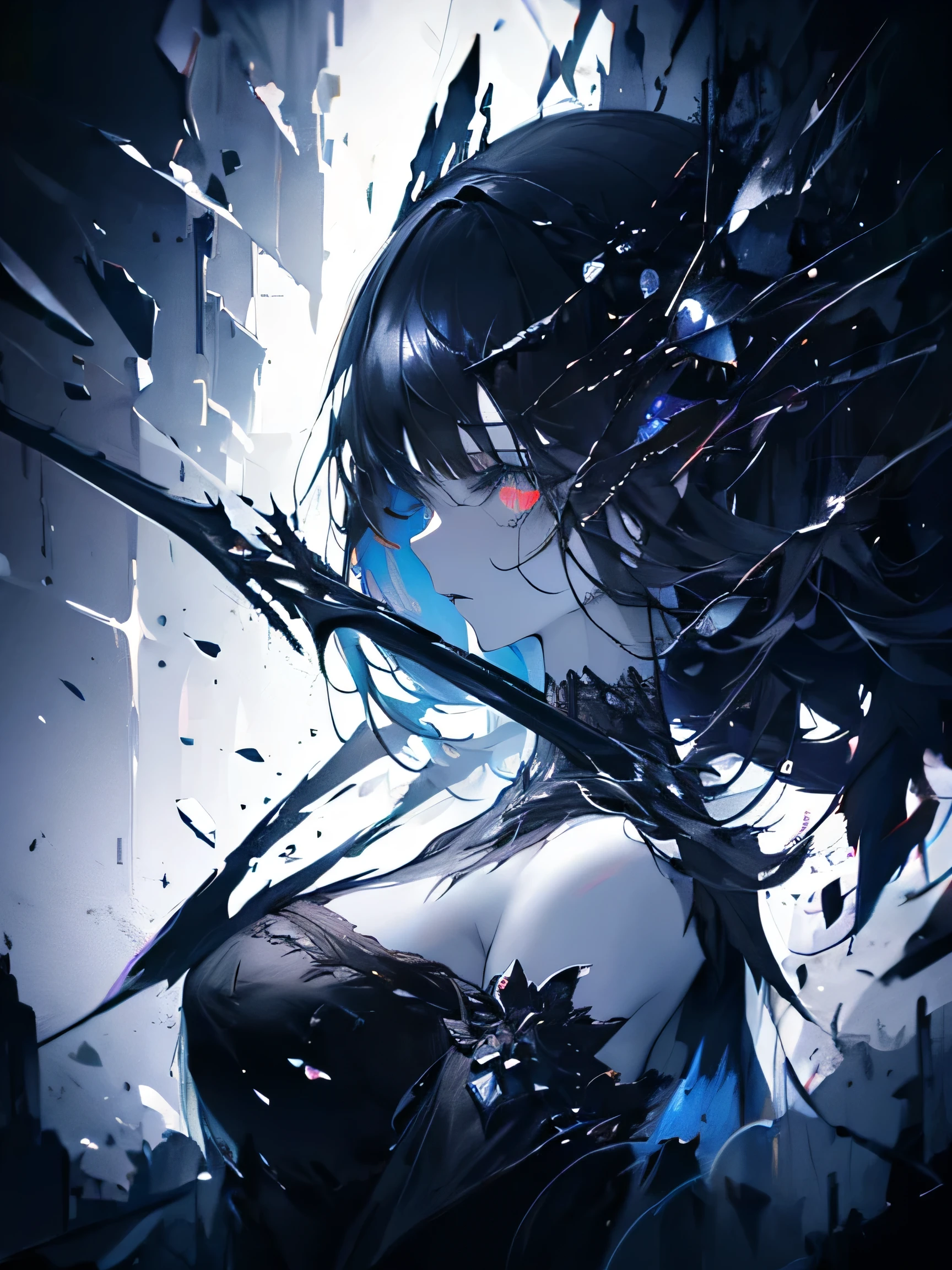 (a girl with) Aura-like gothic lighting, realistic Gothic-style artwork, detailed skeleton impaling itself with a sword in the neck, dark atmospheric background, high-res masterpiece:1.2, ultra-fine painting, professional, vivid colors