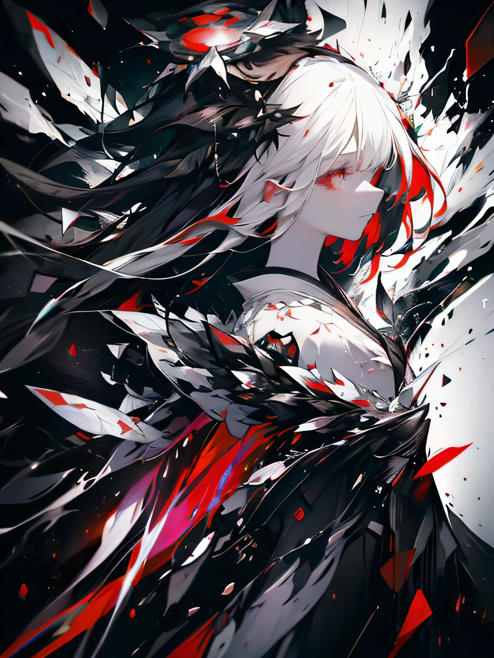 Enma Ai, Let your hair down, halo, Hair is black, bangs, Red eyes, masterpiece, highest quality, Super detailed, figure, One girl, alone, High resolution, Realistic, 超High resolution, (Original figure composition), (Limited edition color fusion,Maximalism art style, Kimono fashion, Double Exposure, Background Black, (Original figure composition)