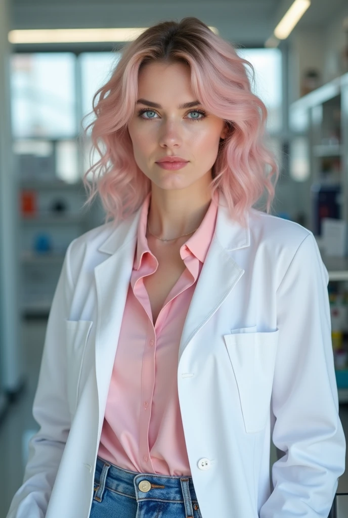 Hannah Money, Attire: Adopt a professional and elegant appearance as a nurse, maintaining modesty. Opt for a tight-fitting scrub top with a higher neckline., combined with comfortable and functional medical pants. Add a unique touch with a printed or colorful medical set. Choose comfortable, supportive shoes suitable for long shifts. Accessorize with a cute badge reel and a stylish watch.. event: A modern, well-organized hospital or clinic with clean, bright hallways and patient rooms.. Decor: Keep decor simple and functional., with comfortable seats and relaxing colors. Add personalized touches like motivational quotes or inspirational artwork to create a positive and relaxing atmosphere.. BREAK, looking at the viewer, Masterpiece, Best Quality, Very detailed, desire, blush, (Description of beautiful and detailed eyes.), (beautiful and detailed face), perfect female body, (Best Quality), (ultra detailed), (Masterpiece), (high resolution), (Original), (The extremely detailed CG Unity 8K wallpapers) and a boy in a navy blue uniform with pink hair