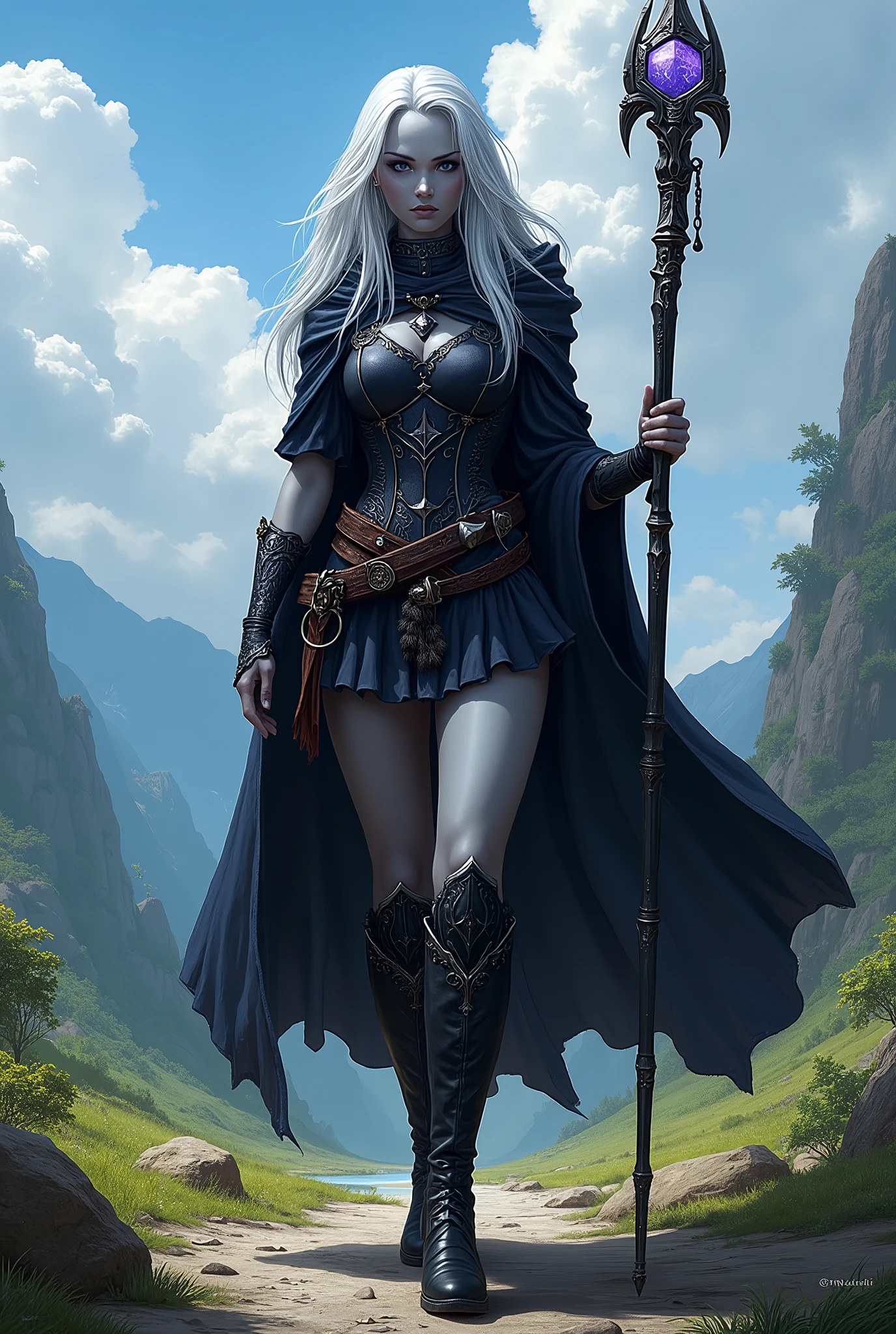 Young woman with poisonous hair in fluffy outfit and fluffy hat, Fantasy Character Art, Awesome Character Art, Epic Fantasy Character Art, HD Fantasy Art, Epic Exquisite Character Art, Realistic Fantasy Artwork, Fantasy Woman, Epic Fantasy Art Style HD, Fantasy Character, Digital Fantasy Art), Fantasy Style Art, Detailed Fantasy Art, High Quality  Fantasy Art, Fantasy Outfit, Digital 2D Fantasy Art