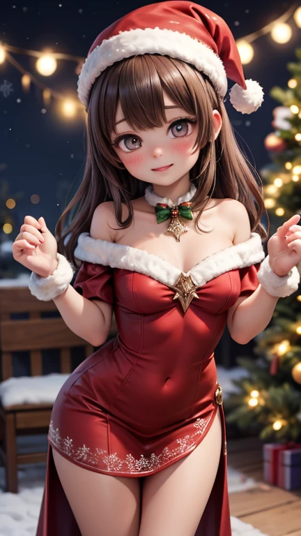 ((best quality)), ((highly detailed)), masterpiece, absurdres, extremely detailed face, beautiful face, (detailed eyes, deep eyes), (1girl), from above, bird's-eye view, upper body, <lora:wrenchsweettail:.9>, wrenchsweettail, (striped dress), long dress, off shoulder, jewelry, ribbon, (red lips), nail polish, candy cane, <lora:aiomonstergirls_loraLocon:.1>, <lora:satyr_cpt_v01:.8>, satyrcpt, (satyr), brown hair, light orange eyes, <lora:horizontal_pupils-v2:.85>, horizontal pupils, horns, animal ears, (goat horns), (goat legs), <lora:hoovedlegs:.95>, hooved legs, (furry legs), hooves, medium breasts, tube top, loincloth, pelvic curtain, gloves, (inside, at a gymnasium), Christmas tree, Christmas presents, Christmas decorations, snow, snowing, ((\realism\))