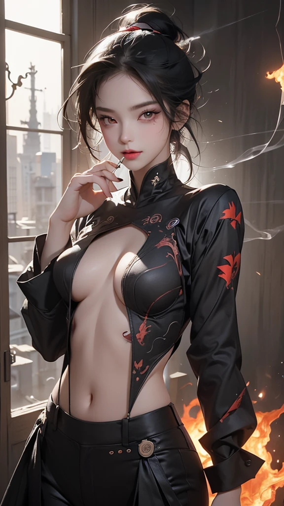 1womanl，33yo，熟妇，Bigchest，Raised sexy，Pornographic exposure， 独奏，Beauty contests，standing on your feet（Background with：aerodrome，ln the forest，Planes，）in an airplane， She has short black hair，bobo head，Redlip，裸体少女，dynamicposes，seen from the front， hair straight， mostly cloudy sky，（（（tmasterpiece），（Very detailed CG unity 8K wallpaper），best qualtiy，cinmatic lighting，detailed back ground，beatiful detailed eyes，Bright pupils，（Very fine and beautiful），（Beautiful and detailed eye description），Blue eyes，Redlip，ultra - detailed，tmasterpiece，）），facing at camera，（The upper part of the body），A high resolution，ultra - detailed），revealing breasts，Bare genitalia，  Bulge，legs are open，sexyposture，Camel toes，Flushed complexion，Open-mouthed，frontage，Chinese flight attendant，beret（Wearing：，Black pantyhose，Red cheongsam）