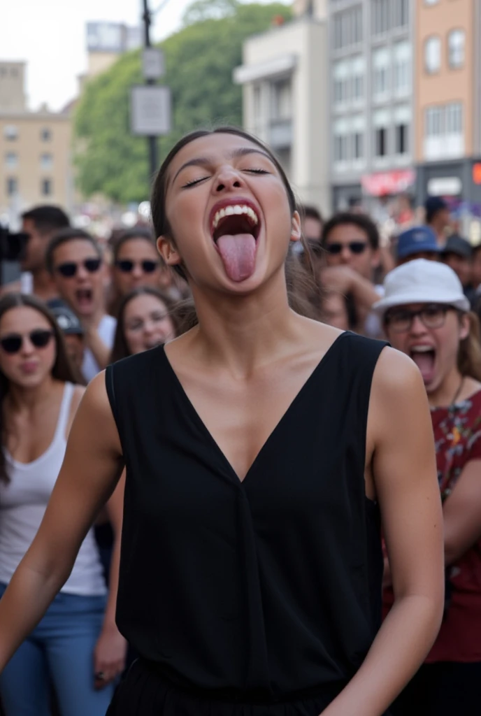 a woman, singing in public