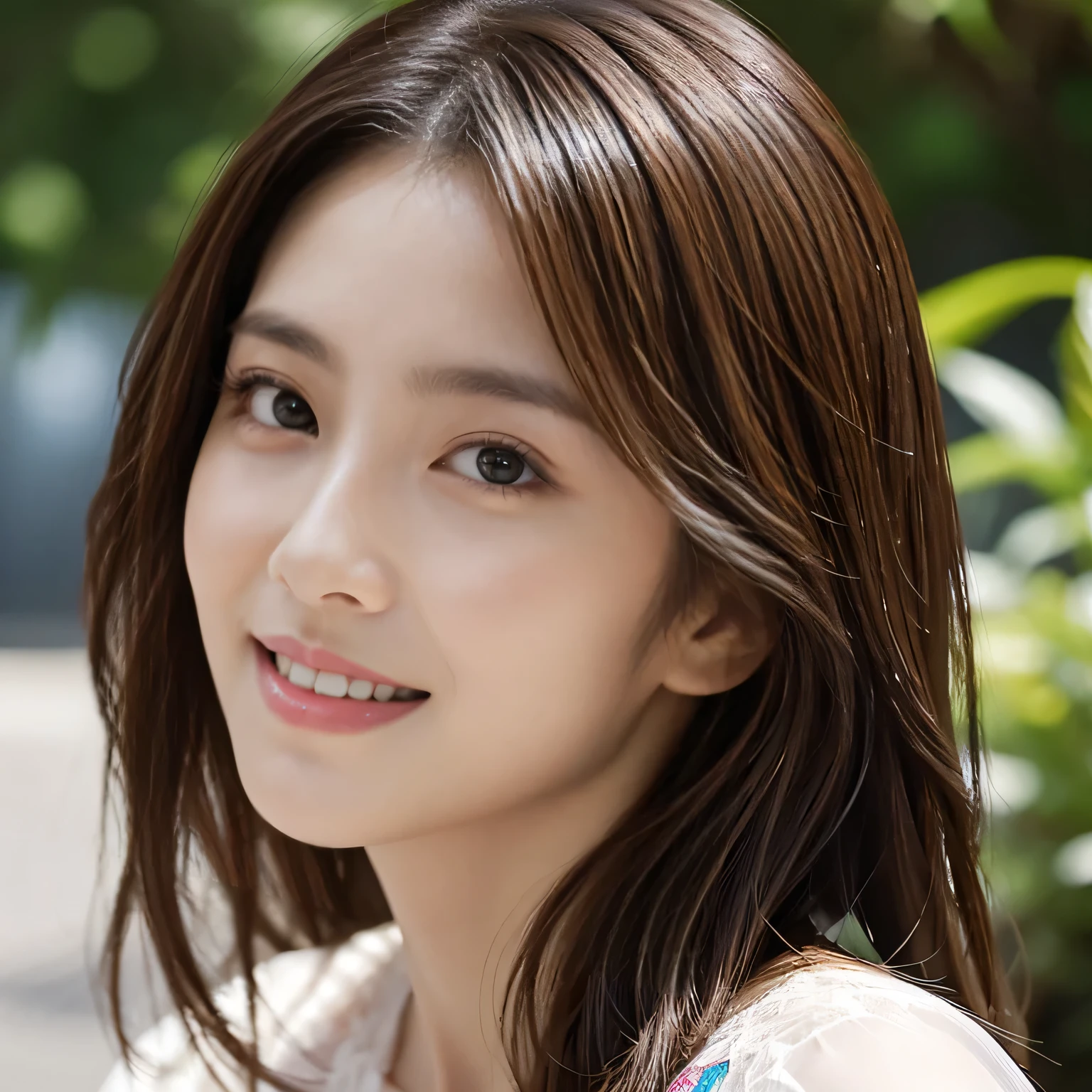 Araffe asian woman with long brown hair and a white top - SeaArt AI
