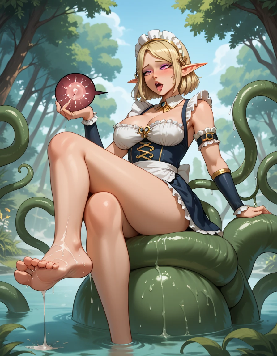 Score_up 9, Score_up 8, (+++++Feet pose:1.1}, kicked up feet crossing, crossed legs, ` \(best egyptian feet anatomy)\ `, kinky tentacles on her feet,feet ridden of spermatic fluids, flourishing sperm motility, a anime of a Effeminate busty girly boy femboy is sitting on a pedestal nearing a huge orgasm braced toes of a slithering tentacle and inside her penis genitalia, Futanari, a sexy elf maid dressed lingerie in a magical forest, tentacles monster getting touchy around the feet and penis, massive uncircumcised firm veiny sterilized elf cock,panting to the fucked urethra penile hole, tentacle urethral penis insertion, sounding shaft bulge, tentacles docking inside penis tunnel, cock vore art, loish |, a maid in a magical forest, frenzied slut expression, of miquella the kind, pouring, aggresive sensational tentacle cock vore, leaking precum, orgasm control, background art, harsh fairy tale, very heavy vignette!!!, fairy-tale illustration style, from elden ring, detailed fanart, brittney lee, commission for high res