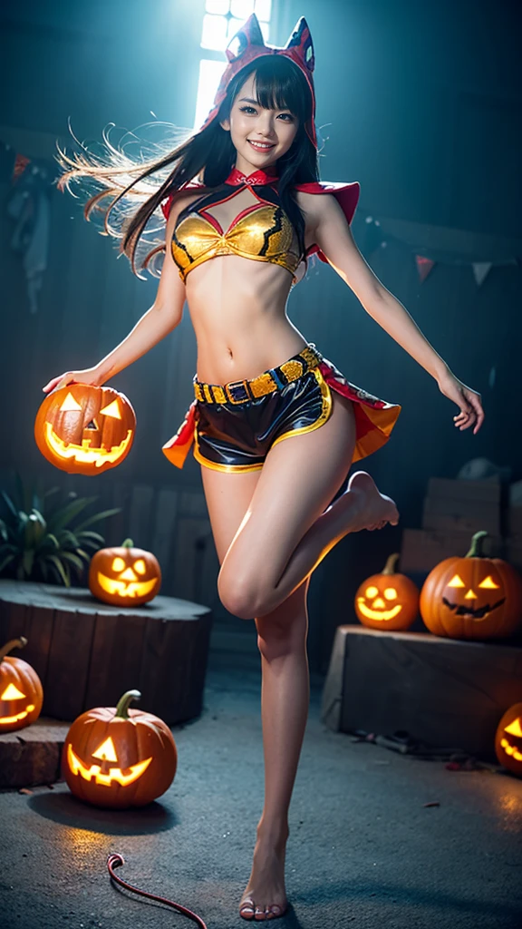 (high resolution, full body, soft skin:1.2, orange short hair),(best illustration,masterpiece:1.2),ultra-detailed,[(cat ears , orange inside:1.2, orange eyes),vivid colors,sharp focus,portrait,studio lighting,bokeh, wearing a 2 piece zebra bikini, midnight beach background, spotlight in background, lying on the floor,
