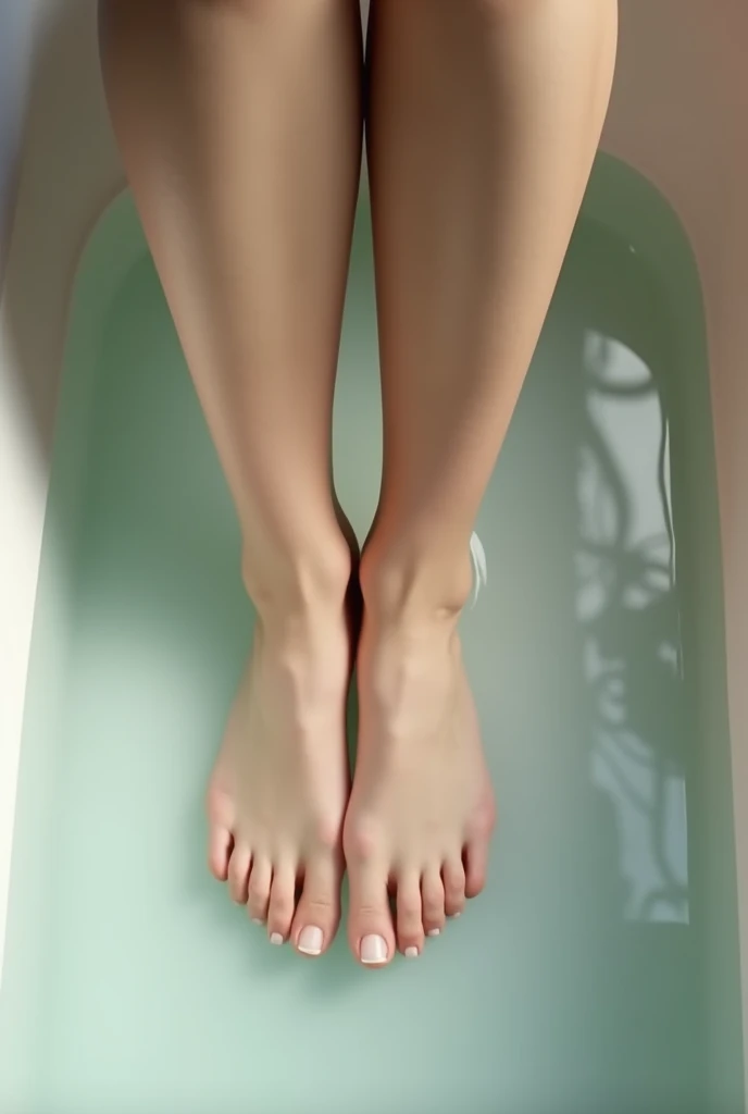 someone is standing in a bathroom with their bare feet on the floor, her foot sticking out, feet in water, 🤬 🤮 💕 🎀, exposed toes, legs taking your pov, 😭 🤮 💕 🎀, under a shower, feet posing, wet feet in water, leaked image, bare foot, in bathroom, legs visible, barefoot in sandals
