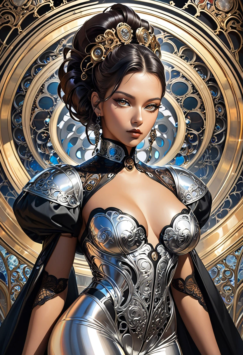 (masterpiece, top quality, best quality, official art, beautiful and aesthetic:1.2), (1girl), extreme detailed,(fractal art:1.3),colorful,highest detailed, black hair, blue eyes, fair skin, latex, leather