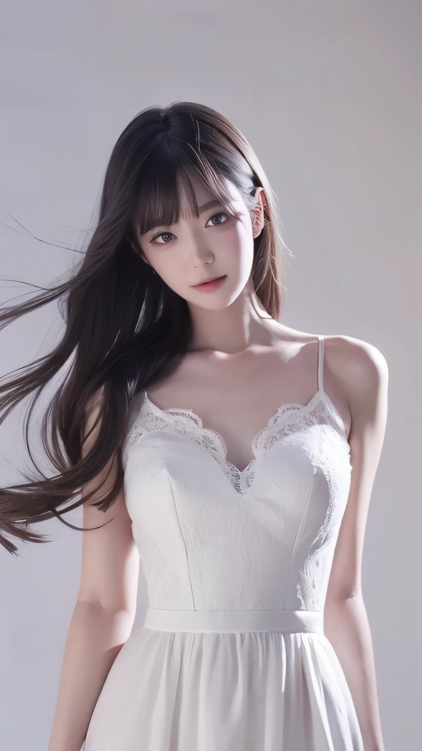 A pussy in a white satin dress is a bow holding her hair