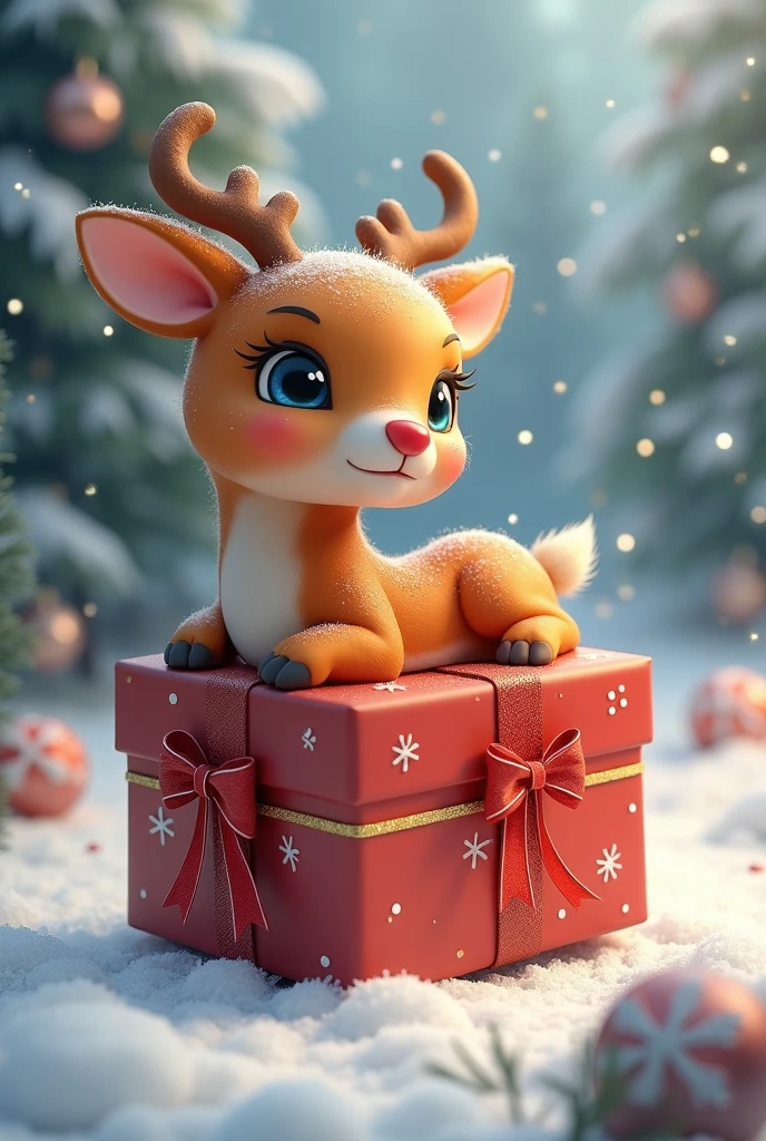 cinematic photo bambi in a box ready for christmas <lora:ral-chrcrts:0.8> ral-chrcrts . 35mm photograph, film, bokeh, professional, 4k, highly detailed