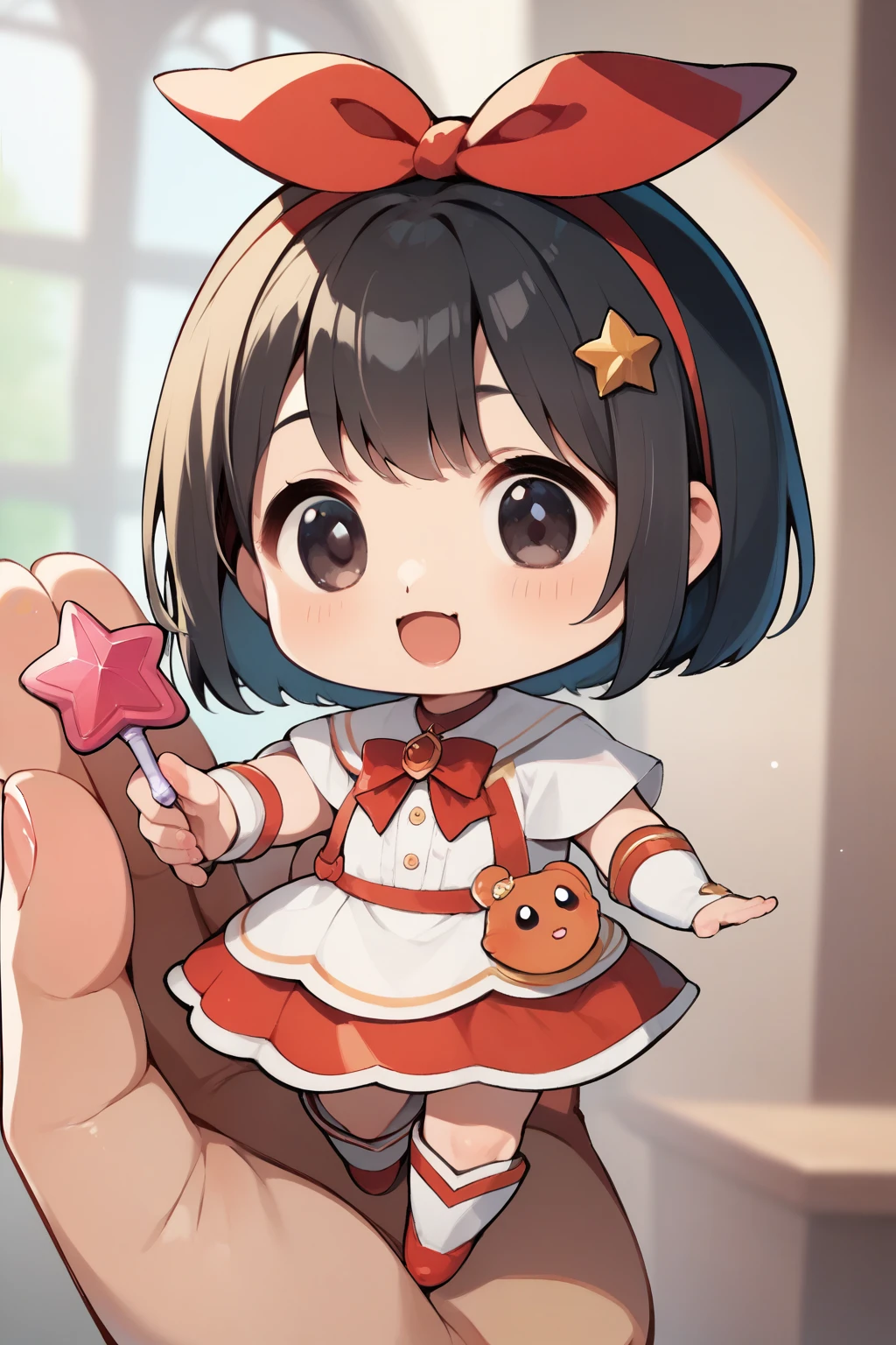 score_9,  score_8_  up,  score_7_  up,  score_6,  score_5_  up,  score_4_  upanime break，  A very young magical girl，  cute, Chibi，Tiny,     holding a magic wand with Hogwarts in the background    ,     bob cut,     red ribbon  ,  Dark Eyes， Magic Rim ，