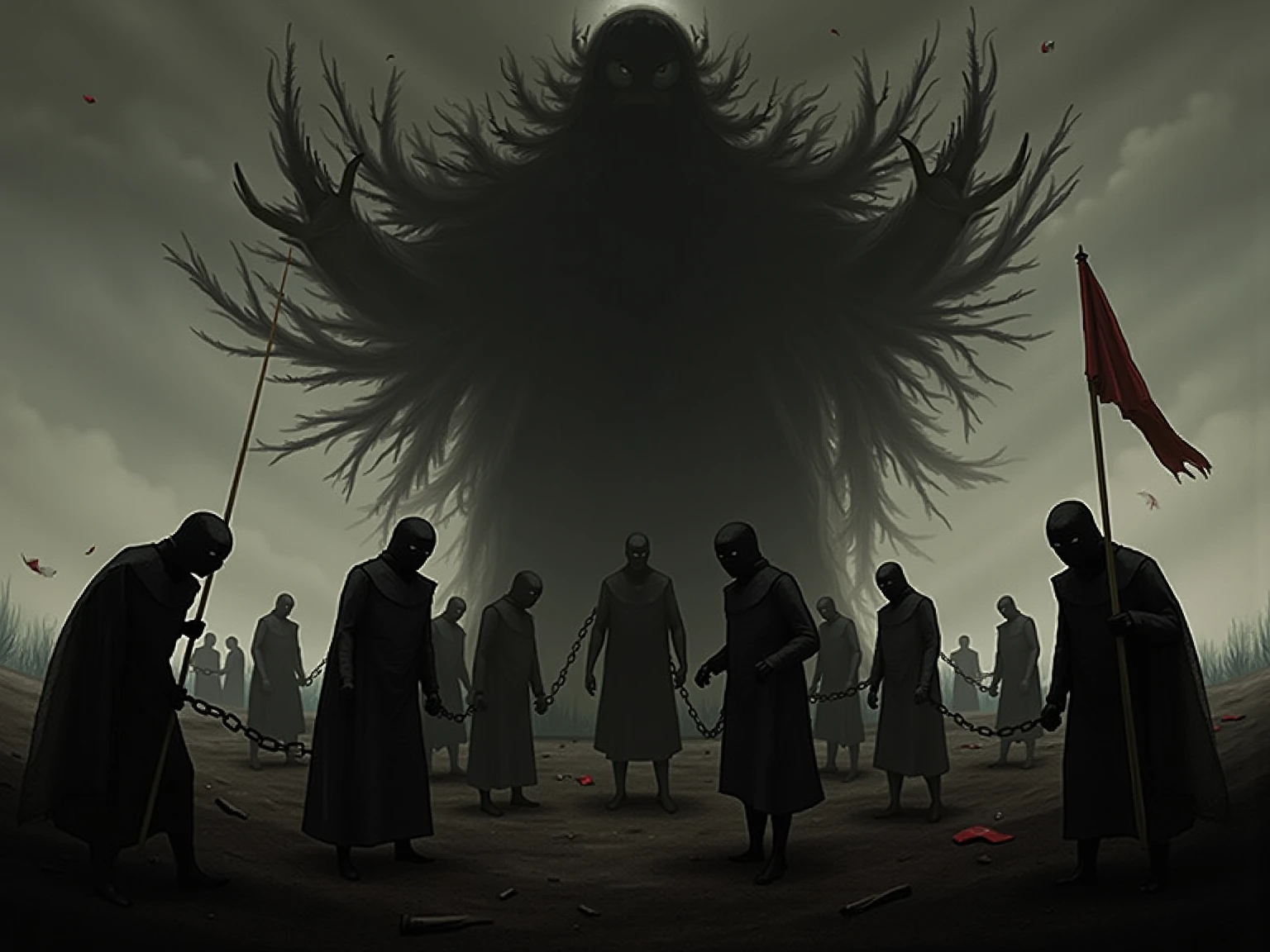 Night time and 7 people are looking at the Forest which looks dangerous and creepy