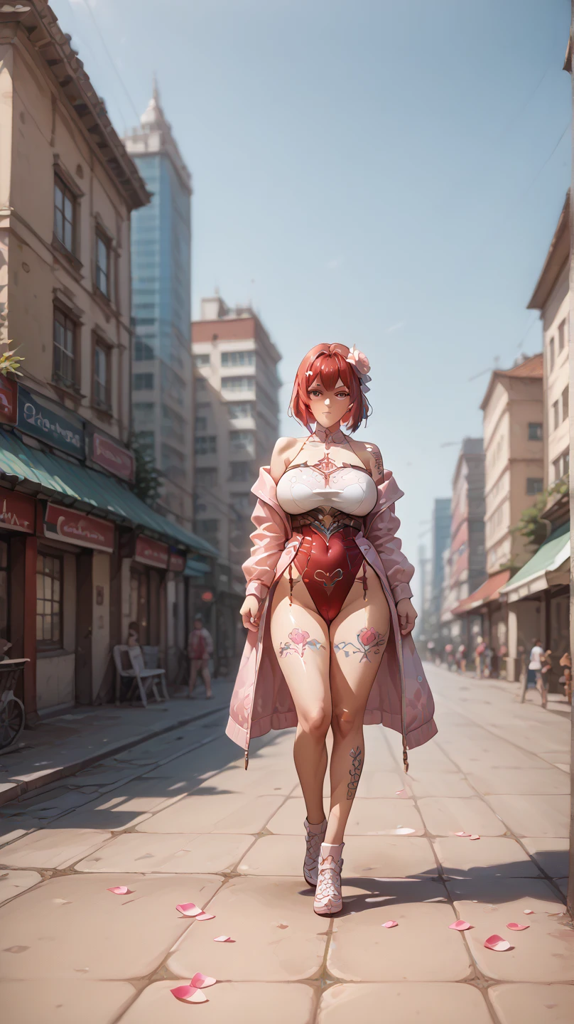 (extremely detailed CG, ultra-detailed, best shadow:1.1), ((depth of field)), ((watercolor)), large breasts, bare shoulders, flowers and petals, beautiful concept illustration , (white background:0.5), (illustration :1.1), (extremely fine and beautiful:1.1), (perfect details:1.1),DIGITAL ILLUSTRATION OF BEAUTIFUL FEMALE CHARACTER IN DRAWING STYLE BY ILLUSTRATOR Toh-Yasu, ANIME STYLE WITH SKINNY CLOTHING INSPIRED BY FUTURISTIC TATTOO DRAGON AND VIBRANT CLOTHING COLORS, SERIOUS LOOK AND ULTRA DETAILED ARTWORK, FOCUS GRAFFITI STYLE CITY SCENERY FROM CAMERA
