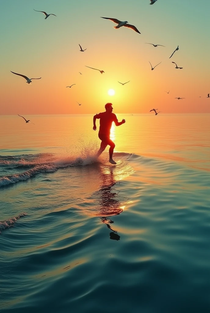 A short man running on the sand
