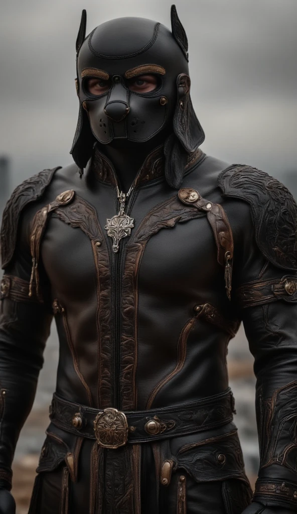 A full-body image of a muscular adult male.black leather full-body image 、face mask and mask hood, .black Skull Tactical Messenger Face Mask.a hooded person in invisible armor . wears leather armor, Tights.epic ninja suit, rogue.Leather fit to cover the whole body. smooth leather .Boy Teenage Assassin , stealth suit , Another World assassin , stand on the roof of a castle. . black night . Dark atmosphere .Low light.Weak lights cast dramatic shadows. Weird Another World atmosphere . Another World city. .whole body image.Handheld composite mechanical giant bow.full body photo.FANTASY
