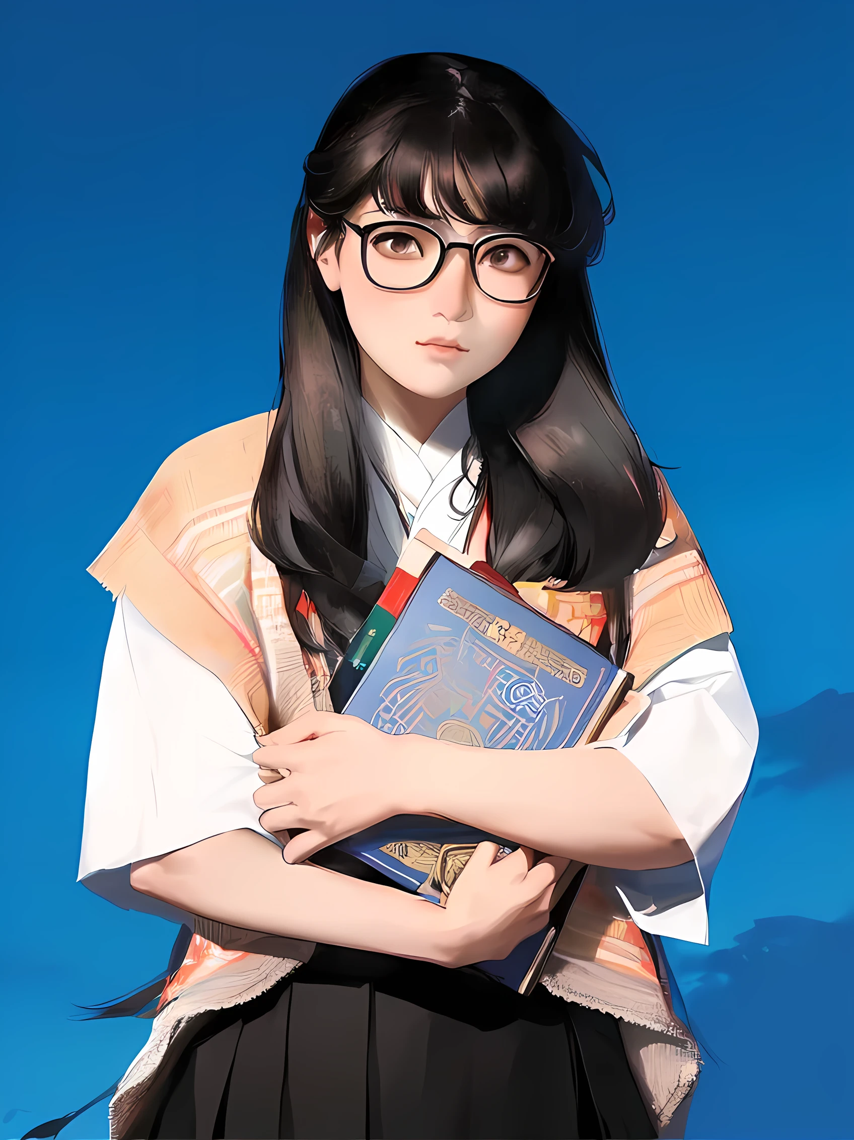 arafed asian woman holding a book and wearing glasses, li zixin, student, jaeyeon nam, yun ling, seifuku, chiho, qiu fang, yanjun chengt, xintong chen, with glasses, cover photo portrait of du juan, wenjun lin, mid shot portrait, wei wang, qifeng lin, wenfei ye, girl