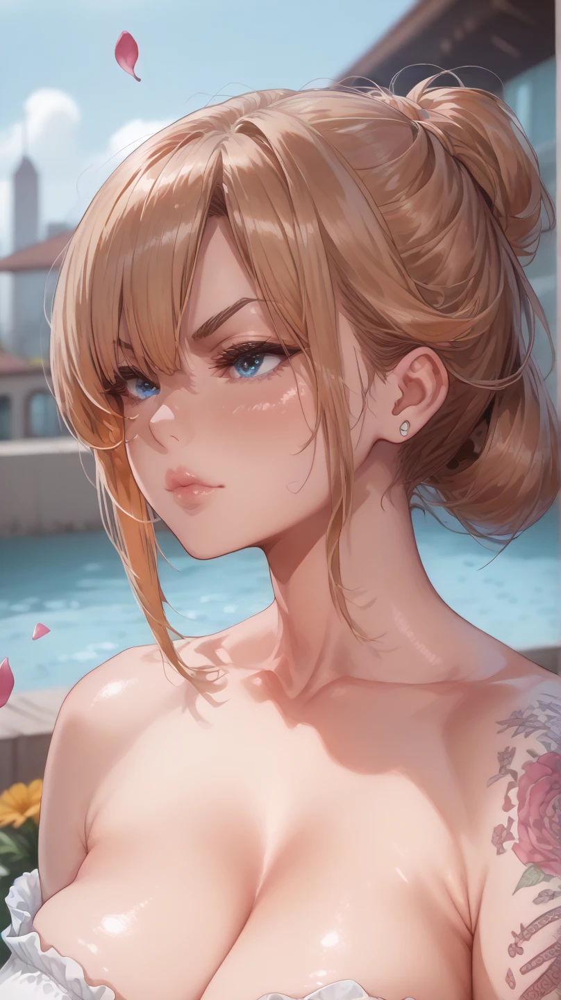 (extremely detailed CG, ultra-detailed, best shadow:1.1), ((depth of field)), ((watercolor)), large breasts, bare shoulders, flowers and petals, beautiful concept illustration , (white background:0.5), (illustration :1.1), (extremely fine and beautiful:1.1), (perfect details:1.1),DIGITAL ILLUSTRATION OF BEAUTIFUL FEMALE CHARACTER IN DRAWING STYLE BY ILLUSTRATOR Toh-Yasu, ANIME STYLE WITH SKINNY CLOTHING INSPIRED BY FUTURISTIC TATTOO DRAGON AND VIBRANT CLOTHING COLORS, SERIOUS LOOK AND ULTRA DETAILED ARTWORK, FOCUS GRAFFITI STYLE CITY SCENERY FROM CAMERA
