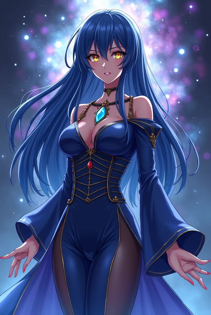 best qualityer, 1 , longye hair, hair over one eye, aretes, breastsout, make-up, blue colored eyes, simple background, jewel, anime styling, hair wet, loose hair,