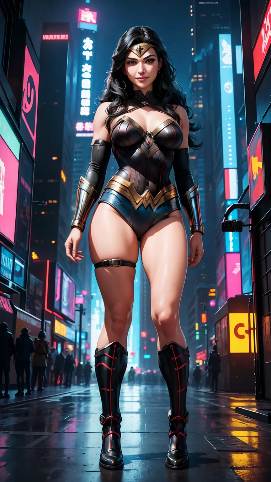 American World War II poster, Gil Elvgren style ((USA Poster, American Poster)) (((A young woman with straight dark hair long size up to her waist in superhero pose))) ((detailed outfit entirely red with gold)) (cars in the background of the image) (((robotic left arm)) (((cyberpunk arm))propaganda Poster, hero uniform, 1 girl, solo, good body, poster design, poster art style. 1980s, 1950s, 1960s, 1940s, basic color scheme, very colorful poster, colorful art, third rule, inspiring, woman, 1 25-year-old girl, hair blowing in the wind, looking at the viewer, blurred background, thick legs, green eyes, (wide hips:1.2), (chubby:1.2), (huge breasts:1.3),