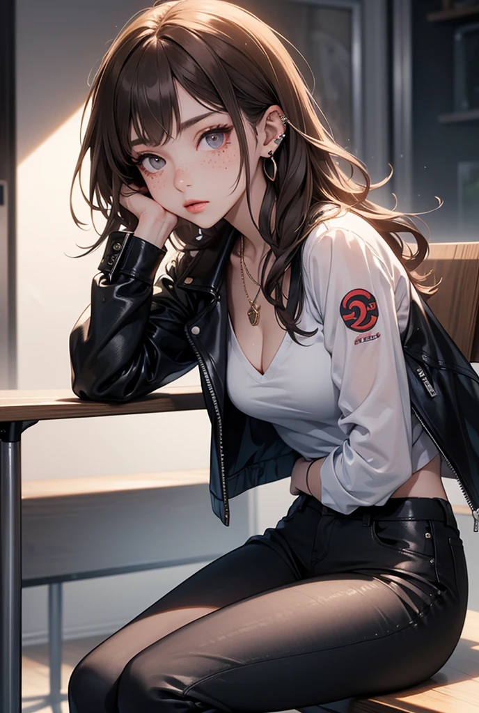 ((Highly detailed CG unit 8k wallpaper, masterpiece, High resolution, highest quality)), (Beautiful woman, put one's hand in one's pocket:1.2, Sitting on the ground:1.2, cyber punk系ファッション, bondage), ((highly detailed face, Highly detailed black eyes, detailed body, highest qualityのリアルテクスチャスキン)), (black hair, white skin, ), (cyber punk, warm color), (high angle:1.2), hyper realistic, digital painting, concept art,