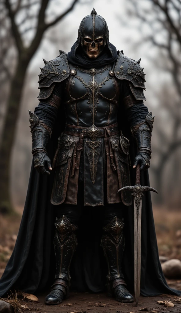 A full-body image of a muscular adult male.black leather full-body image 、face mask and mask hood, .black Skull Tactical Messenger Face Mask.a hooded person in invisible armor . wears leather armor, Tights.epic ninja suit, rogue.Leather fit to cover the whole body. smooth leather .Boy Teenage Assassin , stealth suit , Another World assassin , stand on the roof of a castle. . black night . Dark atmosphere .Low light.Weak lights cast dramatic shadows. Weird Another World atmosphere . Another World city. .whole body image.Handheld composite mechanical giant bow.full body photo.FANTASY
