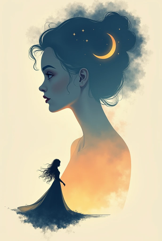 Sell stylish feminine line art wallpapers「MOONKISSED SIREN」The minimalist and elegant logo of the shop. The logo has、Draw a delicate crescent moon with a soft glow。, Simplified, Abstract silhouette of a siren with flowing hair. Use for clean, Thin lines express sophistication and femininity. Embrace the modern, Sans serif font for store name, Below or next to the image, Uppercase text. The color palette includes、It should include soft golds and pale silvers to represent the moon.。, Siren and text in dark navy or charcoal grey. The overall design should be airy., elegant, Beautiful to look at."