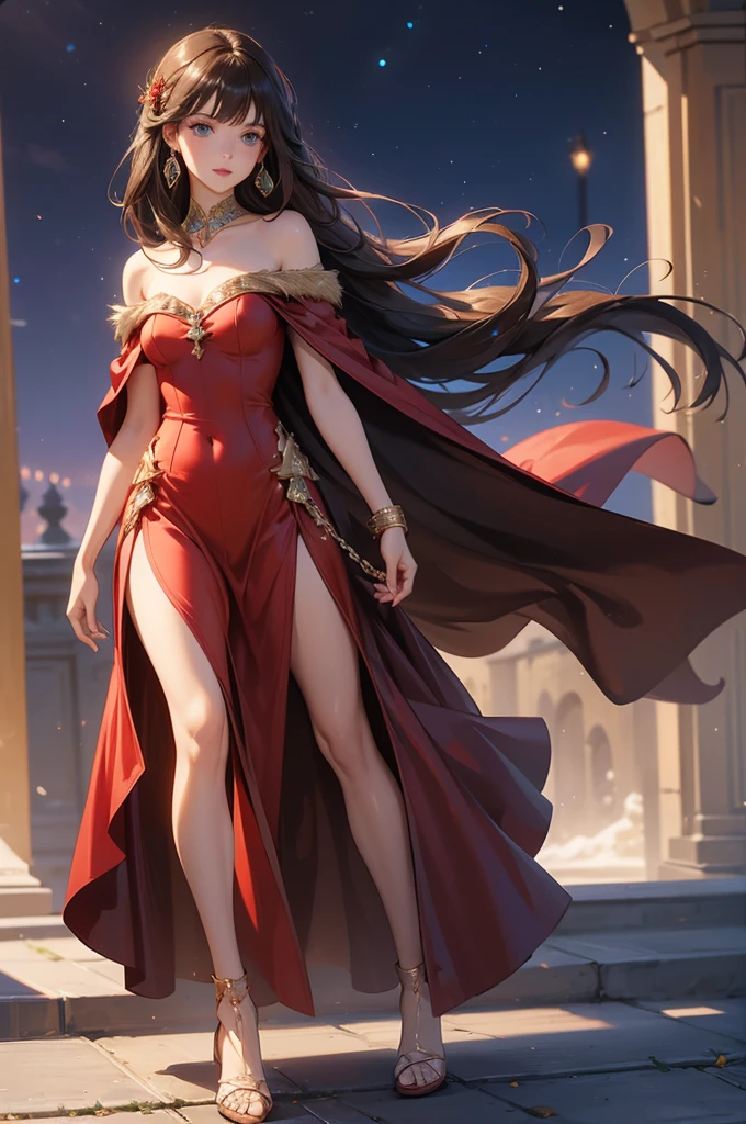 ((Best Quality)), ((masutepiece)), (Detailed), Full body posing、itting open legs、 person wearing costume, (behance contest winner:1.2), Fantasy Art, Huge ruby crown, 3D Goddess Portrait, los tran style, Captivating lighting, 8K resolution, impressive((Best Quality)), ((masutepiece)), (Detailed), perfect facial expression, (Elaborate costume details:1.3), Vibrant colors, powerful presence, (ethereal glow:1.1)
