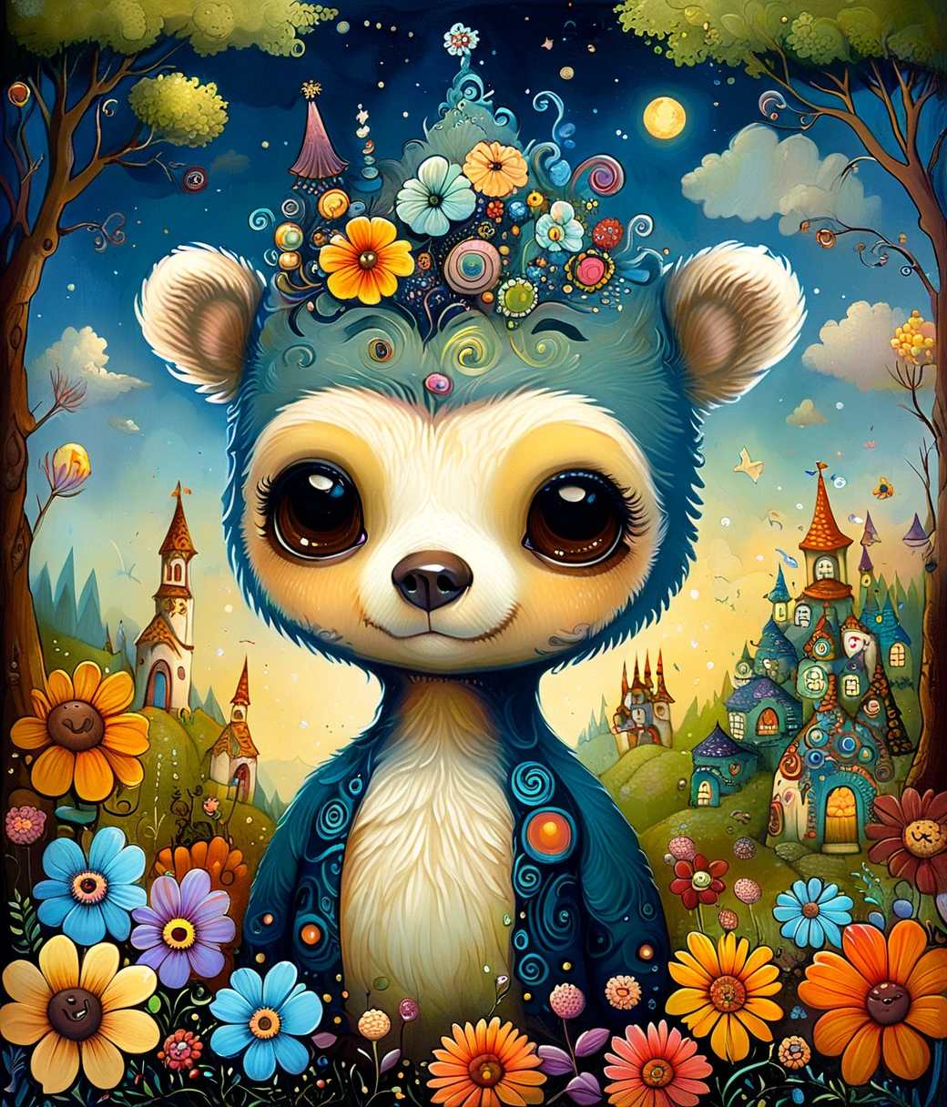 style of Jeremiah Ketner, (cute, chubby, male, bear), adorable, magical, fantasy, hires textures, highly detailed, intricate details, best quality, masterpiece, zPDXL3