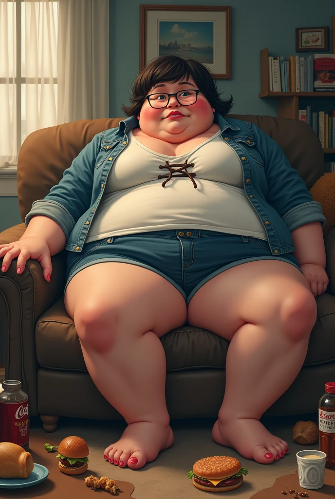 (flat:1.5),(cafe, window, sunlight, table, chair, sedentary:1.5) (big ass, thick thighs:0.7), (warm light source:1.2), intricate details, volumetric lighting, Realism BREAK(masterpiece:1.2), (top quality), 4K, ultra detail, (Dynamic configuration:1.4), Very detailed and colorful details,(rainbow colors:1.2), (shining lights, atmospheric lighting), dreamy, magical, (alone:1.2), intricate details, cheeky expression, (big breasts:1.5), (green eyes:1.5), (a devastated expression, dead eyes, dark atmosphere:1.5), (Green long hair:1.5), (shoes, buttoned dress shirt, Small hat,Small and tight denim shorts:1.5), ( Belly Fat, thick thighs,thick ass:1.5), (beautiful eyes, flushing:1.5),(human ear,thin legs:1.5),(chair에 sedentary, diagonal shot:1.5), (embarrassing:1.5),(diagonal shot:1.5)