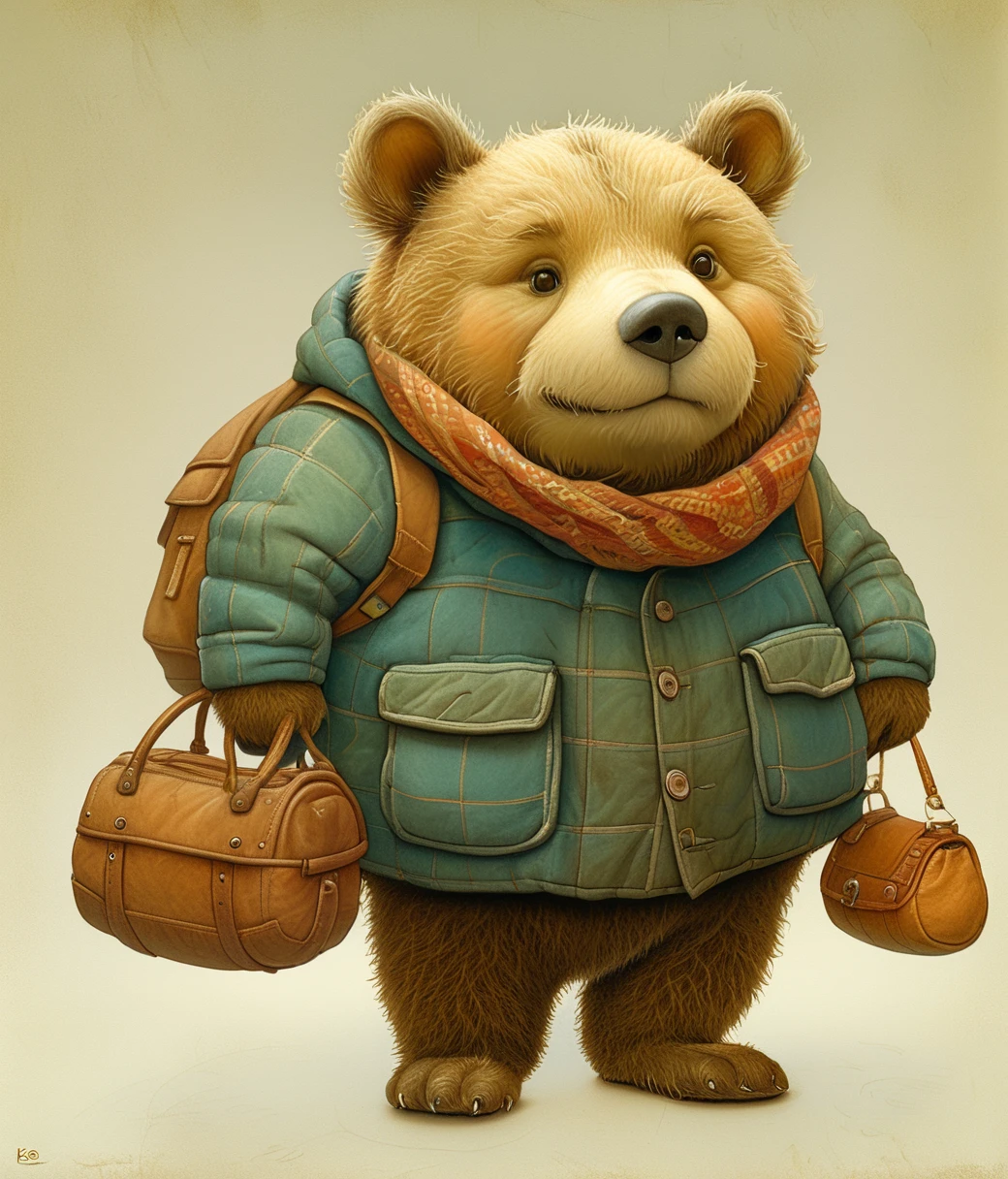 style of Kestutis Kasparavicius, (cute, chubby, male, bear), adorable, magical, fantasy, hires textures, highly detailed, intricate details, best quality, masterpiece, zPDXL3