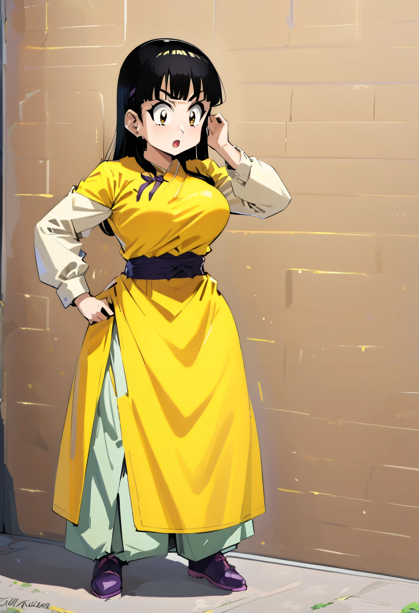 Women, beautiful,  Black hair, Chichi yellow dress (Dragon ball z)