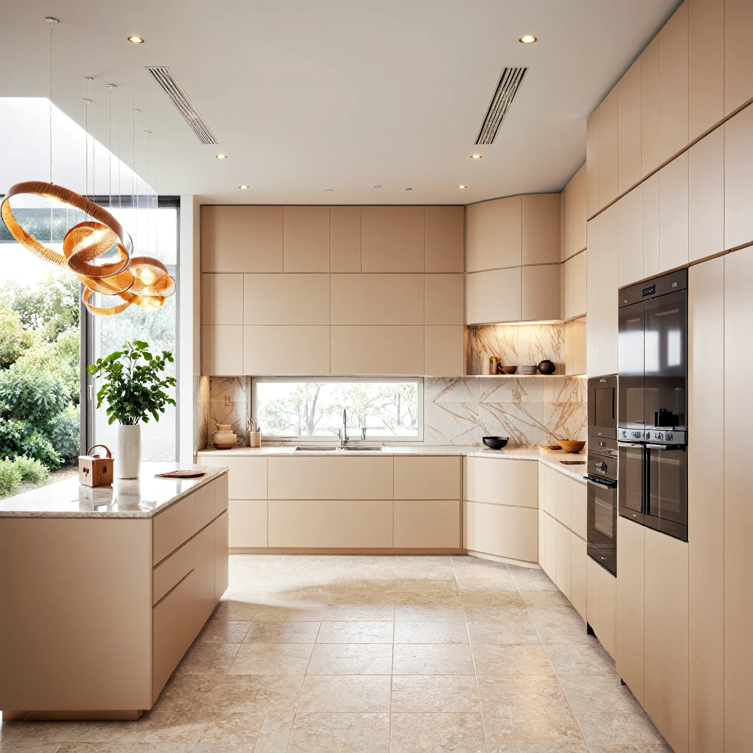  Kitchen white floor  ,  ceramic tile newest edition large, modern style , landing page , light brown kitchen cabinet  