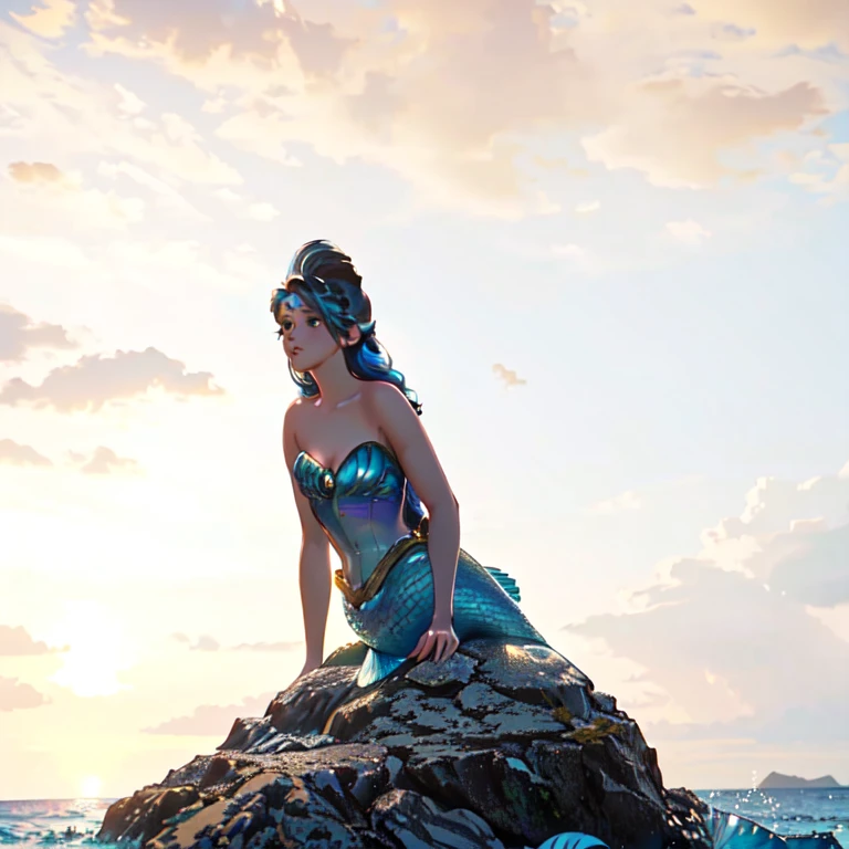 mermaid sitting on a rock in the ocean with a blue tail, the little mermaid, ariana grande as a mermaid, little mermaid, ariel the little mermaid, a mermaid in the sea, emma watson as sea mermaid, kristen bell as a mermaid, promotional movie still, emma watson as a mermaid, moana, mermaid, film promotional still, promotional still, weta disney movie still photo