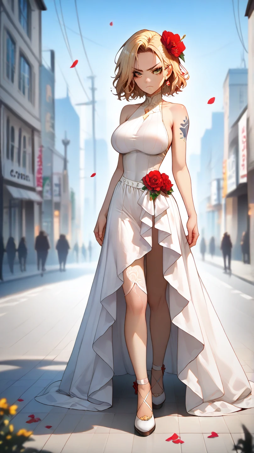 (extremely detailed CG, ultra-detailed, best shadow:1.1), ((depth of field)), ((watercolor)), large breasts, bare shoulders, flowers and petals, beautiful concept illustration , (white background:0.5), (illustration :1.1), (extremely fine and beautiful:1.1), (perfect details:1.1),DIGITAL ILLUSTRATION OF BEAUTIFUL FEMALE CHARACTER IN DRAWING STYLE BY ILLUSTRATOR Toh-Yasu, ANIME STYLE WITH SKINNY CLOTHING INSPIRED BY FUTURISTIC TATTOO DRAGON AND VIBRANT CLOTHING COLORS, SERIOUS LOOK AND ULTRA DETAILED ARTWORK, FOCUS GRAFFITI STYLE CITY SCENERY FROM CAMERA
